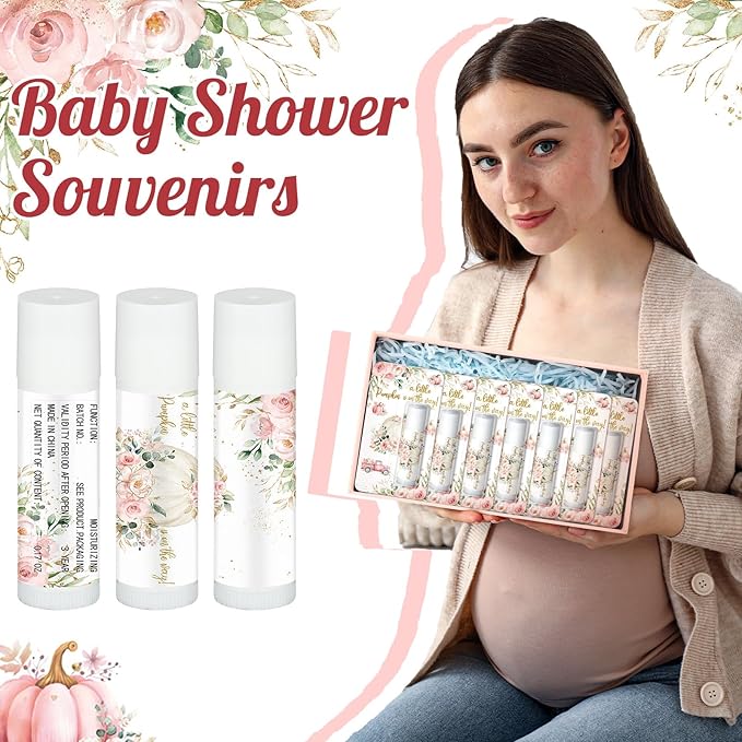 30 Pack Fall Little Pumpkin Baby Shower Games Prizes Gifts Bulk Pumpkin Pie Scented Lip Balms Favors for Boys Girls Pink Gender Reveal Decoration Halloween Autumn Thanksgiving Baby Shower Bags Stuffer