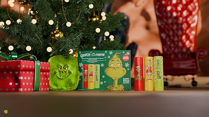 Dr. PawPaw The Grinch Set - Original, Ultimate Red, Candy Cane - Lip Scrub and Natural Lip Balm - Gluten Free Care to Exfoliate and Moisturize - 3 pc