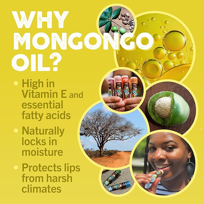 LIP BALM Mongo Kiss 6-Pack by Eco Lips 100% Organic Beeswax & Cocoa Butter Lip Care with Mongongo Oil - Soothe & Moisturize Dry & Cracked Lips - Made in USA. (Unflavored)