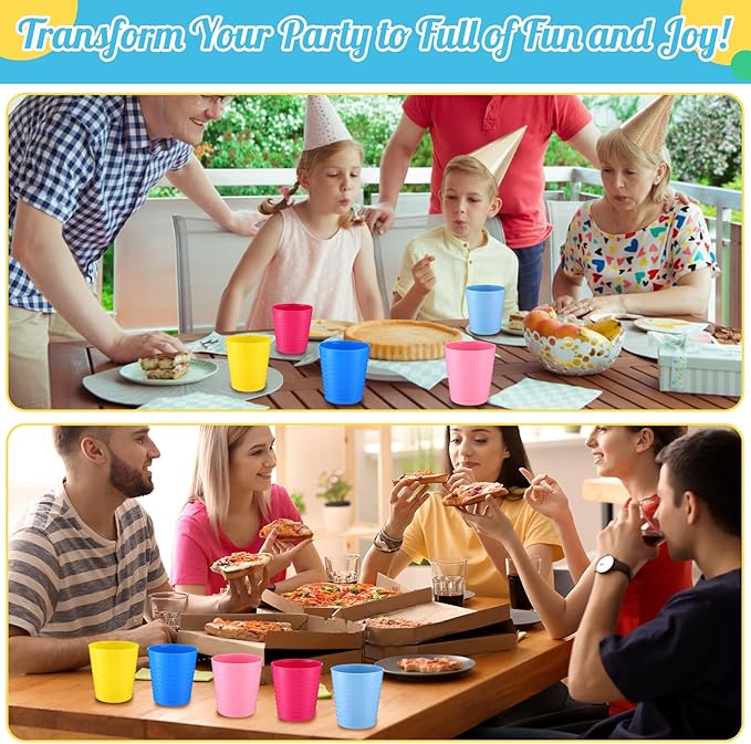 Eccliy 36pcs 8 oz Christmas Cups Unbreakable Plastic Stackable Juice Reusable Tumblers Bulk Plastic Drinking Cups for Kid Toddlers Baby Kid, Dishwasher Safe(Elegant Color)