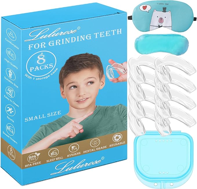 Kids Night Guard for Teeth Grinding, 8 Pack Moldable Night Guard for Clenching Teeth | Comfortable Guard | Including Hygiene Case and Gel Ice Pack