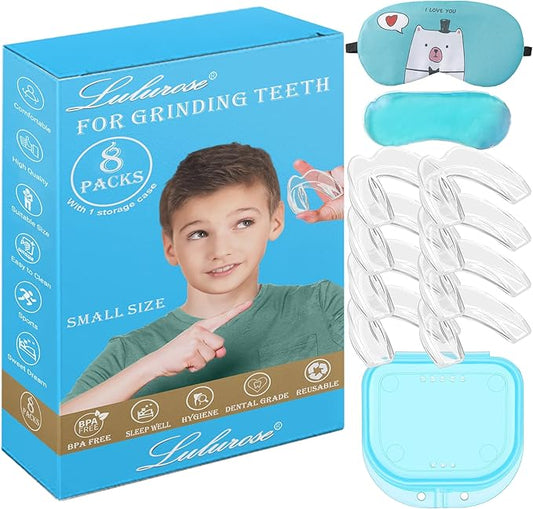 Kids Night Guard for Teeth Grinding, 8 Pack Moldable Night Guard for Clenching Teeth | Comfortable Guard | Including Hygiene Case and Gel Ice Pack