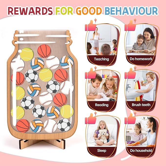 Ball Games Reward Jars for Kids-Magnetic Reward System with Colorful Letter Stickers,Behavior Classroom Incentive Jar for Teachers Parents (Mason Jar with Stars, Kids Motivational Tool)