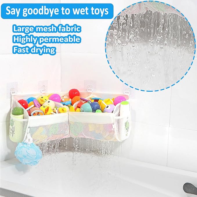 KPH bath toy storage， Say goodbye to the chaos of bath toys -3 compartments for bath toy holders keep your bathtub tidy, and bath toy organizers keep children's bath toys organized!
