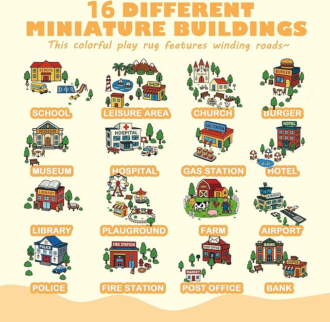 Upgrade Ultra Non Slip Kids Car Rug, Kids Road Playmat Rug for Toy Cars, Educational Town City Map Washable Carpet for Boy Playroom Bedroom, Safer Car Track Play Mat for Children Baby Toddler, 40"x24"