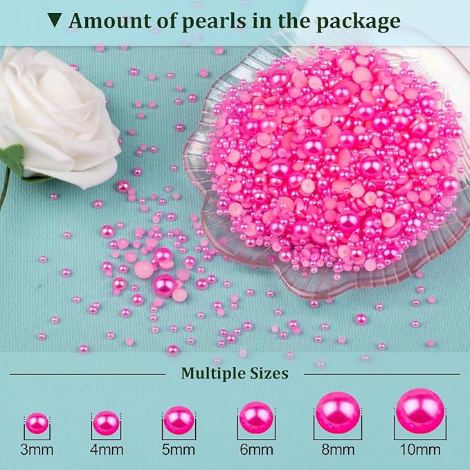 3 Boxes Flat Back Pearls Kit 12 Flatback Peach Half Round Pearls 3-10mm with Pickup Pencil and Tweezer for Home DIY and Professional Nail Art, Face Makeup and Craft