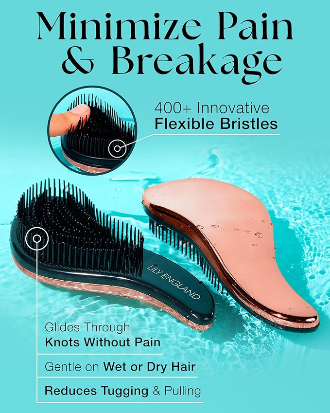 Lily England Teen Girl Gifts Trendy Stuff - Gentle Detangler Hair Brush for Curly, Thick, Straight & Natural Hair - Attractive Gift for Teen Girls with Flexible Bristles for Wet & Dry Hair, Rose-Gold