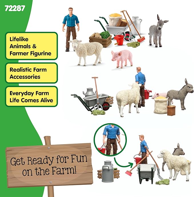 Schleich Farm World - Animal Feeding Playset for Boys and Girls - Farm Animal Toys for Imaginative Play - Kids Ages 3+| 72287