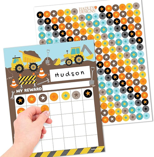 Sticker Chart for Kids Behavior at Home & Classroom - 25 Reward Chart for Kids Incentives, Gold Star Sticker Sheets, Construction Incentive Charts for Classroom Must Haves