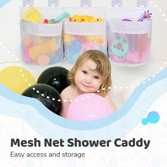 Bathroom Bath Toy Storage for Bathtub, Baby Bath Tub Toys Holder, Kids Mesh Shower Organizer Basket