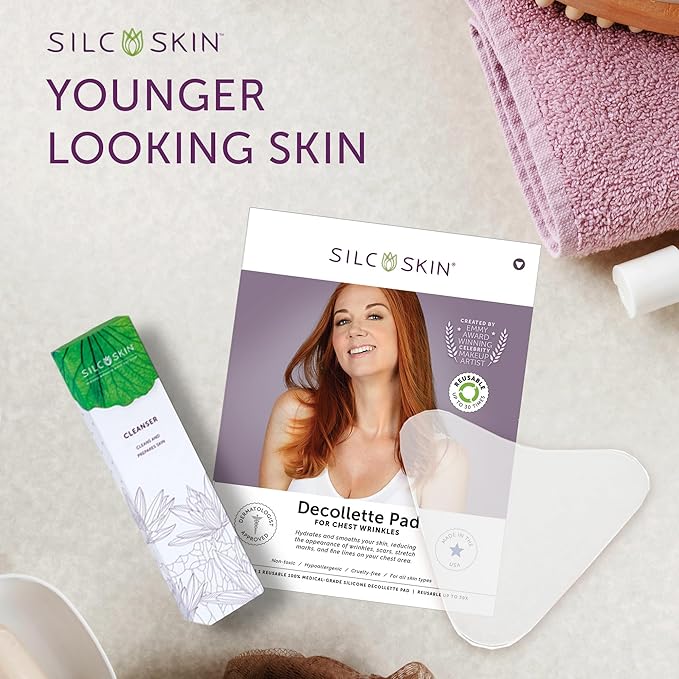 SilcSkin Chest Care Bundle - Decollette Pad and Skin Cleanser, Reusable Medical-Grade Chest Wrinkle Pads for Fine Lines, Crepey Skin, and Puffiness