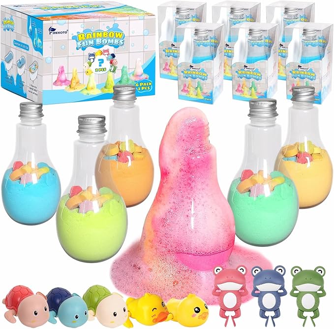FIREKOTO® 8pcs Purely Handmade Kids' Rainbow Interactive Bath Bombs kids Potions丨Organic Colorful Bubble Bath for Kids Safe, Best Birthday, Party, Easter Bath Bombs Gift Set for Girls and Boys(8-Pack)