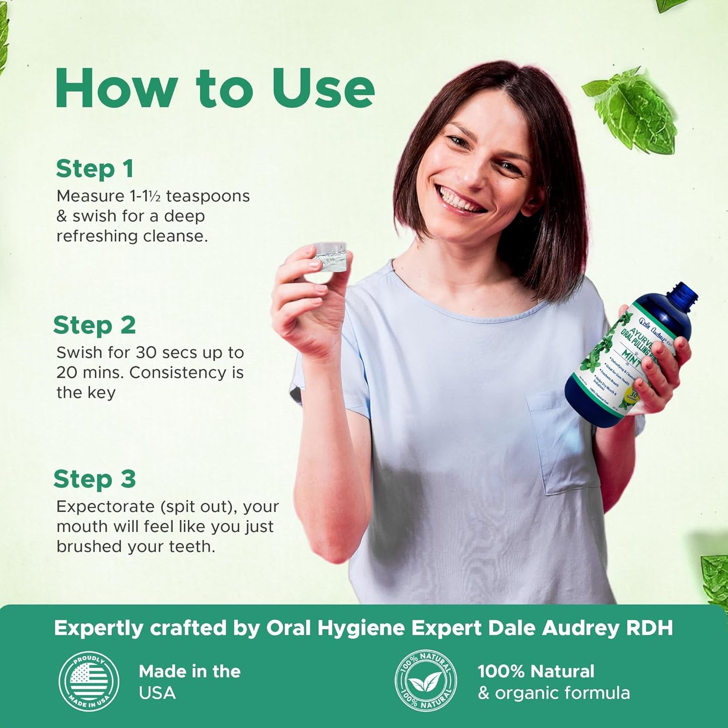 Ayurvedic Oil Pulling Rinse for Teeth and Gums | Made in USA Alcohol Free Mouthwash for Fresh Breath | Pulling Oil with Oils Extract for Teeth Whitening & Healthy Gums | Mint Oral Rinse - 8 Fl Oz