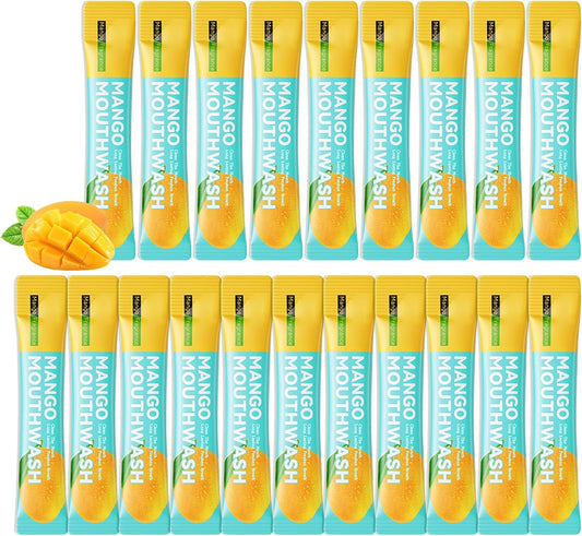 Mini Mouthwash Travel Size,Mango Flavor Portable Individual Travel Mouth Wash for Fresh Breath, Refreshing Long Lasting Gentle Oral Care Mouthwash Packs(Pack of 20)
