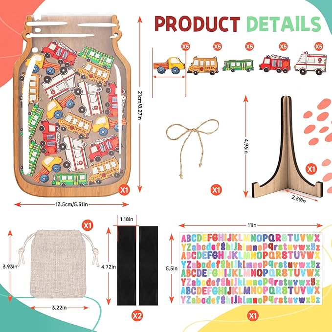 Big Car Reward Jars for Kids-Magnetic Reward System with Colorful Letter Stickers,Behavior Classroom Incentive Jar for Teachers Parents (Mason Jar with Stars, Kids Motivational Tool)