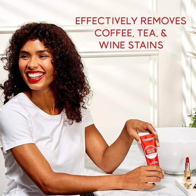 Colgate Optic White Renewal Teeth Whitening Toothpaste, Whitening Fluoride Toothpaste, Effectively Removes Tea, Coffee, and Wine Stains, Made with Hydrogen Peroxide, Brilliant Shine, 3.0 oz