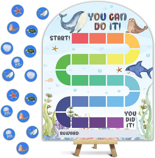 Under The Sea Reward Chart, Behavior Chart for Kids at Home, Wooden Incentive Chart Signboard with 24 Tokens, Ocean Animals Themed Sticker Charts Classroom Essentials -03
