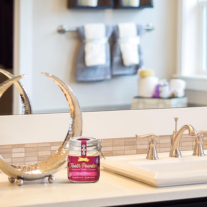 The Dirt - Remineralizing Tooth Powder, Natural Fluoride-Free Teeth Whitening Powder with Hydroxyapatite, Flouride & Gluten Free, Organic Vegan (Rose Clove, 51g: 6 Month Supply)