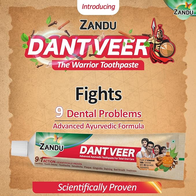 Zandu Dantveer, 500g, Fights 9 Dental Problems, with Irimedadi Oil, Advanced Ayurvedic Toothpaste, Scientifically Proven Formula