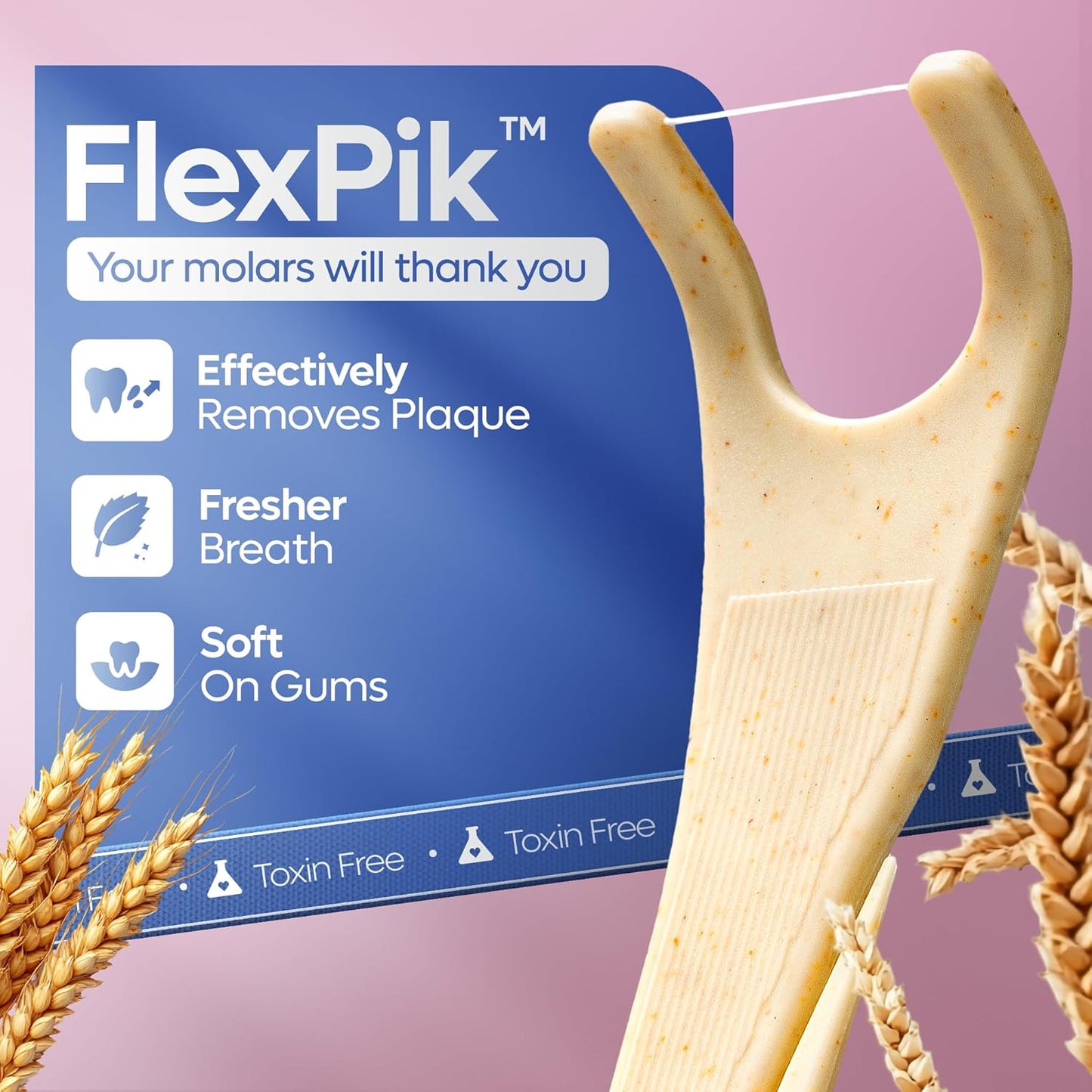 SmartLifeco Eco-Friendly Angled Dental Floss Picks (200ct) - Flossers Made with Straw Wheat Blend, Anti-Shred Thread for Molars & Back Teeth, Tooth Pick Stick for Adults, Soft on Gums, Unflavored