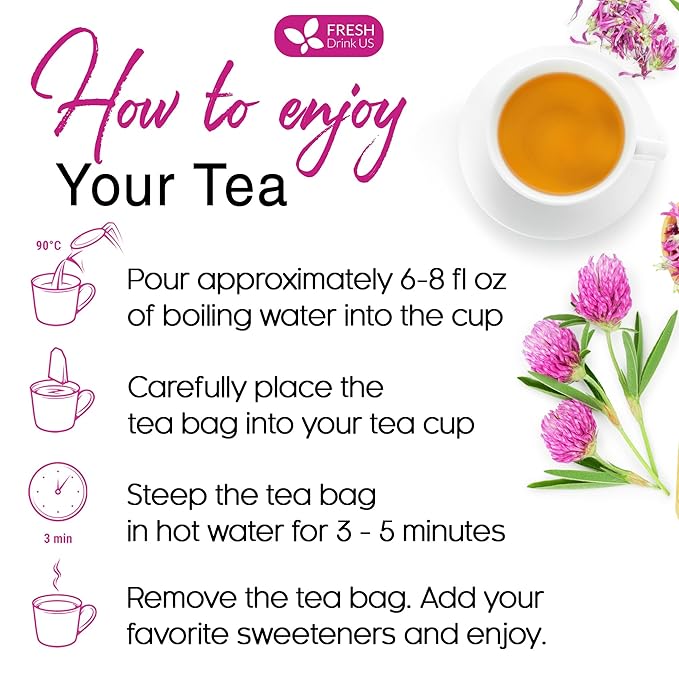 FreshDrinkUS, Premium Red Clover Herbal Tea– 135 Tea Bags – Pure – Naturally Smooth & Mild Flavor – Premium Quality, Eco-Conscious Packaging. Caffeine-Free. Gluten Free. Vegan