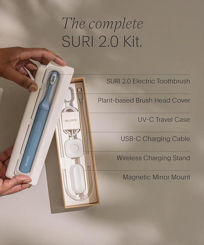 SURI 2.0 New Sonic Electric Toothbrush with Pressure Sensor & UV-Cleaning Travel Case | 1 Month+ Battery | Electric Toothbrush for Adults | Travel Toothbrushes | Tooth Brush | Blue