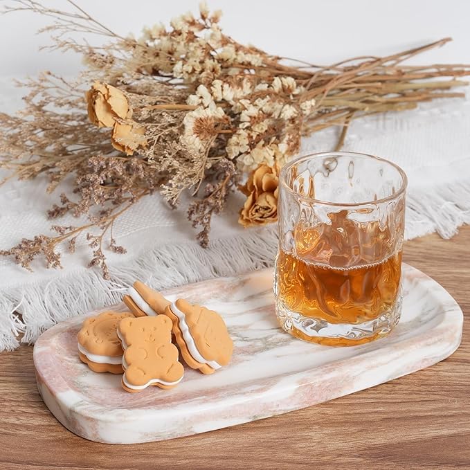 Koville Natural Marble Tray for Bathroom Countertop, Vanity Tray for Decor, Marble Bathroom Trays Stone Storage Trays for Perfume, Jewelry, Candles, Decorative Tray for Dresser Organizer(Norway Red)