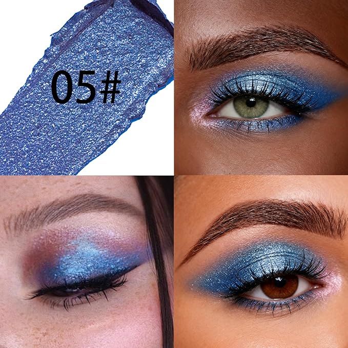 Blue Glitter Cream Shimmer Eyeshadow Sticks, Multichrome Matte Eye Shadow Stick, Waterproof and Long-Lasting Smooth Cream Eye Highlighter Stick Makeup for Women, 5 Klein Blue Sun