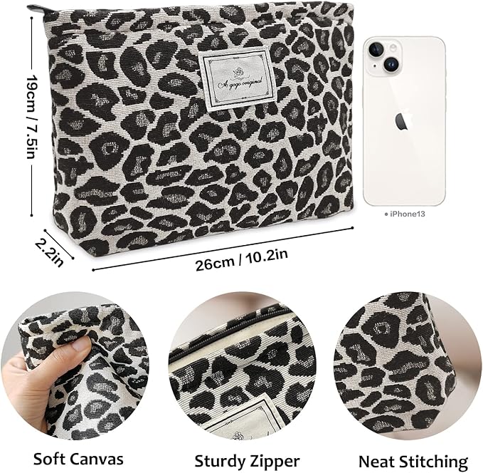 STARDW Leopard Makeup Bag Organizer Cosmetic Bags for Women and Girls,Travel Toiletry Bag Large Capacity Canvas Makeup Zipper Pouch, Purse Organizer Pouches (Gray Leopard)