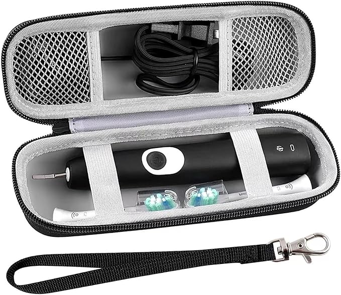 Electric Toothbrush Travel Case， Protective Clean Electric Toothbrush, Hard EVA Case Cover Storage Bag Holder with Mesh Pocket for Accessories ，Fits Most Powered Toothbrush Products (Black)
