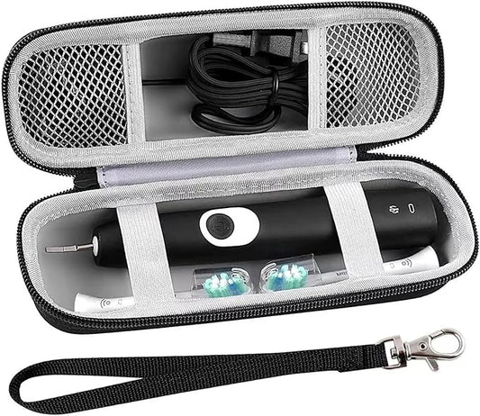 Electric Toothbrush Travel Case， Protective Clean Electric Toothbrush, Hard EVA Case Cover Storage Bag Holder with Mesh Pocket for Accessories ，Fits Most Powered Toothbrush Products (Black)