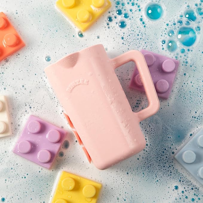 Baby Bath Cup with Suctions - BPA Free, 100% Food Grade Silicone Rinse Cup, Clutter-Free Tub Area, Kids Learning Tool, Sticks to Tiles, Drains Water Upside Down-"Patent Pending"