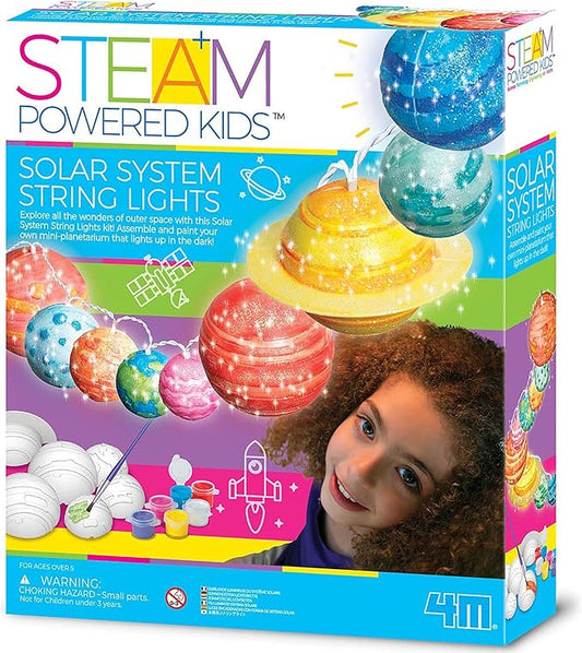 4M: STEAM Powered Kids: Solar System String Lights - Assemble & Paint Your Mini-Planetarium, LED Lights, DIY Outer Space Art & Craft Kit, Kids Ages 5+