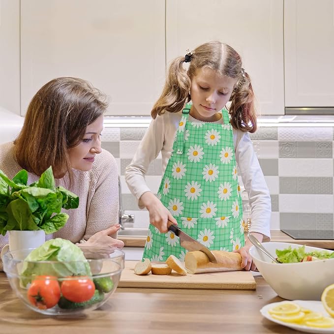 BeeGreen Kids Cooking Aprons w Adjustable Strap Kitchen Aprons w Front Pocket for Kids Toddler Painting Baking Artist