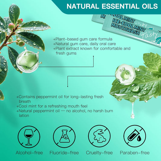 Mouthwash Travel Size, Individual Mini Mouthwash Alcohol Free, Cool Mint for Fresh Breath, Oral Care, Teeth & Gum Health, TSA Compliant, Portable Packets to Go, 0.41 Fl Oz x 20 Packs