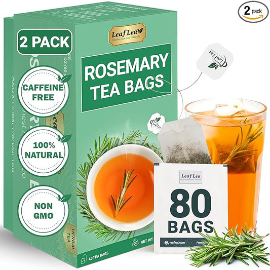 LeafLea 80 Rosemary Leaf Tea Bags, 100% Pure Rosemary Herbal Tea, Gentle Digestive Comfort & Relaxing, Te De Romero Featuring Subtle, Natural Flavor, Caffeine-Free, Sugar-Free, Non-GMO, Vegan