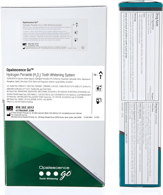 Opalescence Teeth Whitening Bundle - Opalescence Go 15% Hydrogen Peroxide Prefilled Trays (10 Trearments) and Sensitive Whitening Toothpaste 4.7 Onz - Mint Flavor 5194-5167