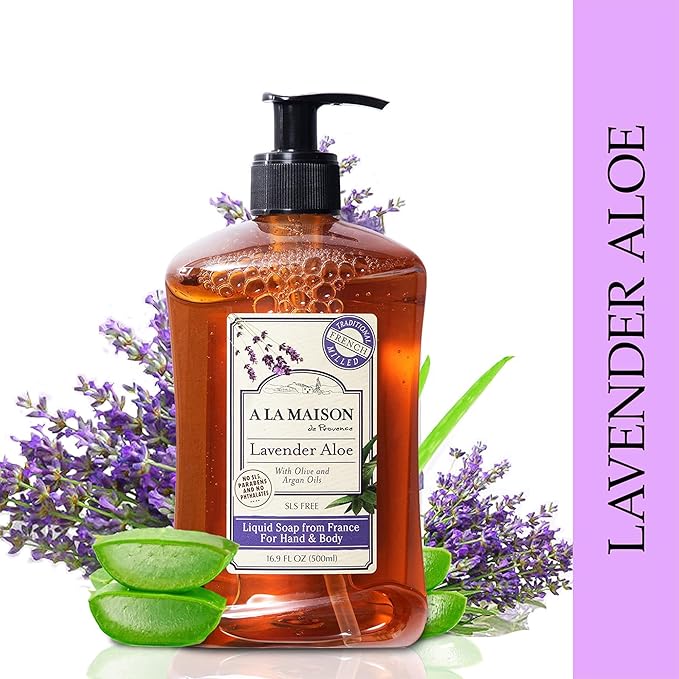 A LA MAISON Lavender Aloe Natural Hand Wash Made with Essential Oils - Biodegradable, Plant-Based, Vegan, Cruelty-Free 16.90 Fl Oz (Pack of 6)