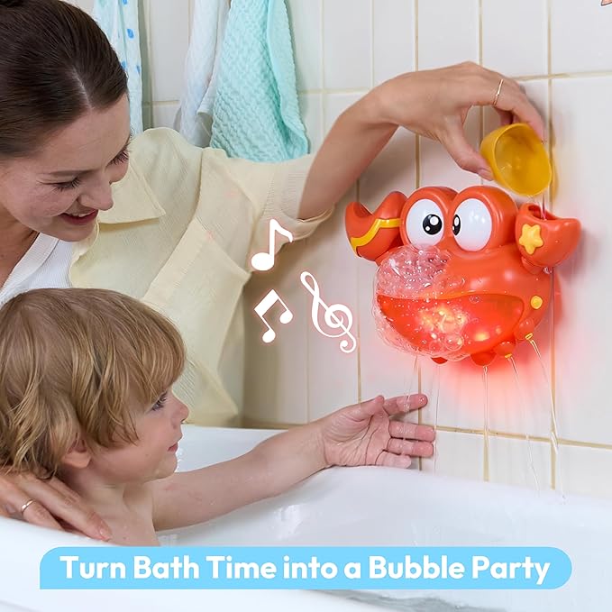 Baby Bath Toys for Toddlers 2-4, Crab Bubble Machine with Music, LED Lights, Light Up Bath Toys for Kids, Automatic Bubble Maker for Bathtub, Boys & Girls Gifts for Christmas