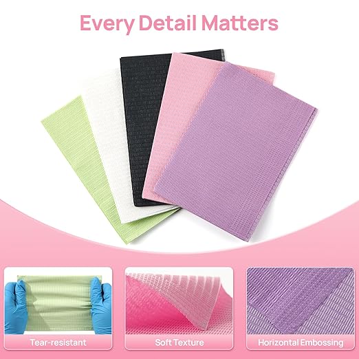 JMU 125 Pack Dental Bibs, Pink Dental Bibs Disposable 3-Ply, 13" x 18" Patient Bibs Medical Tray Covers