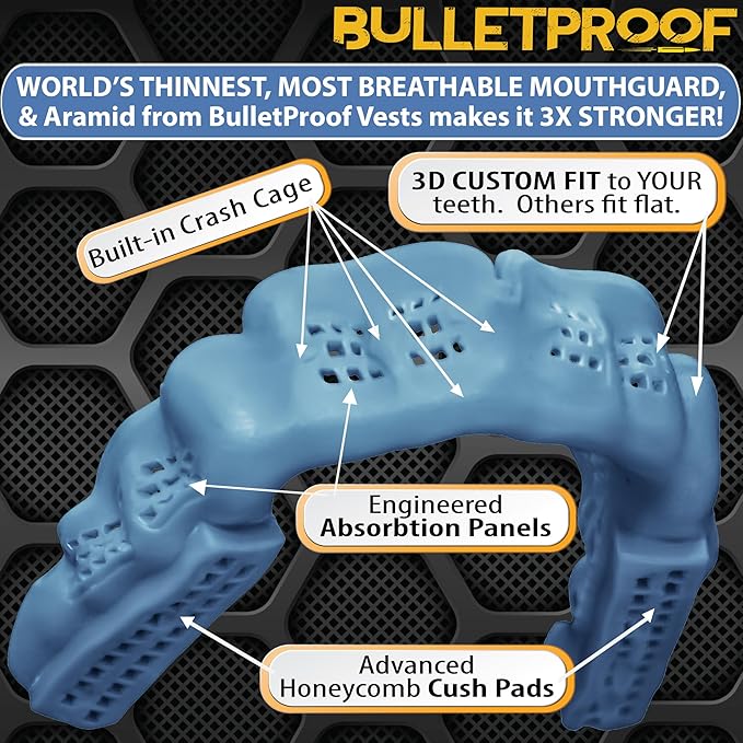 Braces Mouthguard, Bulletproof: World’s Thinnest & Strongest Sports Mouth Guard for Braces! Wrestling Football Basketball Hockey Rugby Lacrosse BJJ MMA Boxing Mouthpiece. Adult Youth Kids Mouth Piece