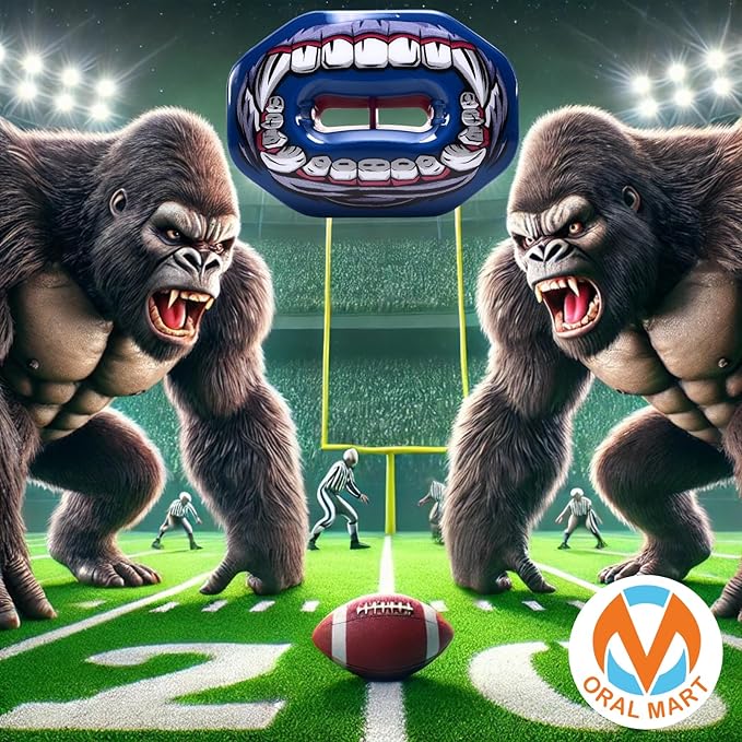 Oral Mart Flag Football Mouth Guard with 3D LipFit Design for Kids - Youth Tackle Football Mouthguard (No Boil) Cool Instant Fit Lip Guard Mouthpiece for Braces (Detachable Helmet Strap Included)