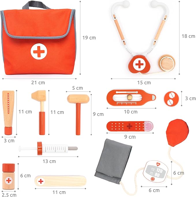 UMU® Wooden Mini Doctor Kit for Kids – 14 pcs Medical Playset for Toddlers with Stethoscope, Syringe, Doctor Bag, Blood Pressure Cuff & More – Pretend Play Set for Boys and Girls Ages 3 4 5 6