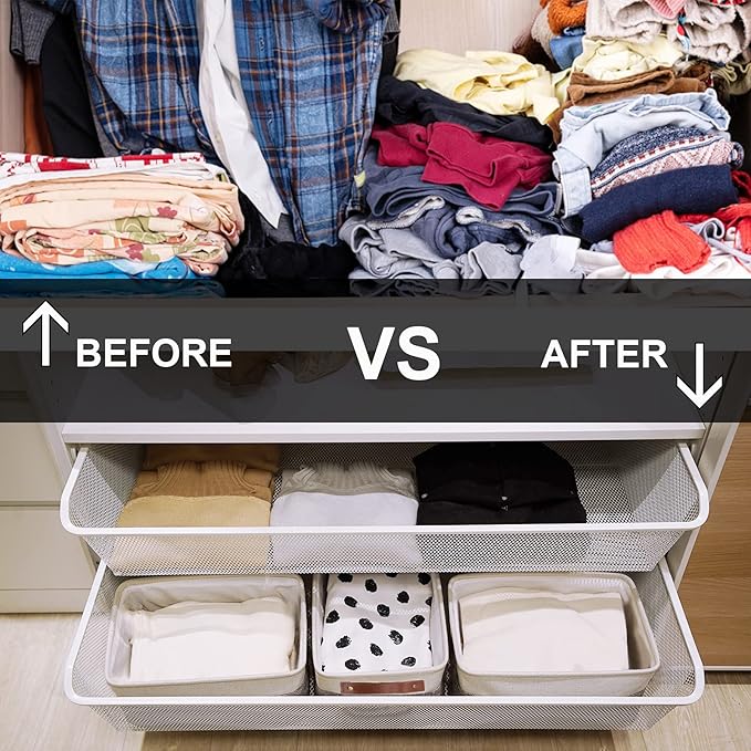 HNZIGE Fabric Storage Baskets for Shelves(3 Pack) Large Collapsible Storage Baskets for Organizing, Decorative Baskets Bins Set with Handles for Closet, Clothes, Toy, Home(White&Gray,15" x 11" x 9.5")