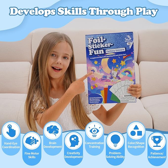 ManeFoodou Foil Fun - Unicorn No Mess Art for Kids, Craft Kits & Supplies, DIY Creative Activity, Travel Toys, Birthday Gifts for Ages 4, 5, 6, 7-12 (Unicorn)