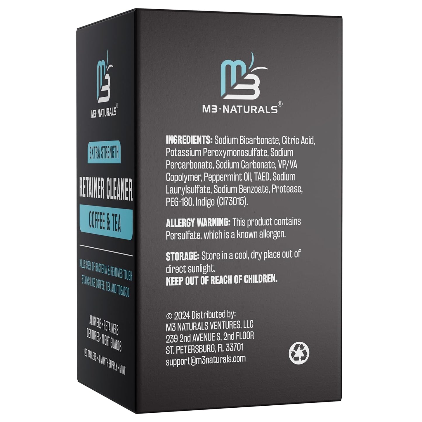 Coffee and Tea Retainer Cleaner Tablets, Removes Odors, Stains, and Plaque, 4-Month Supply, Denture Cleanser for Caffeine Enthusiasts, 120 Tablets by M3 Naturals