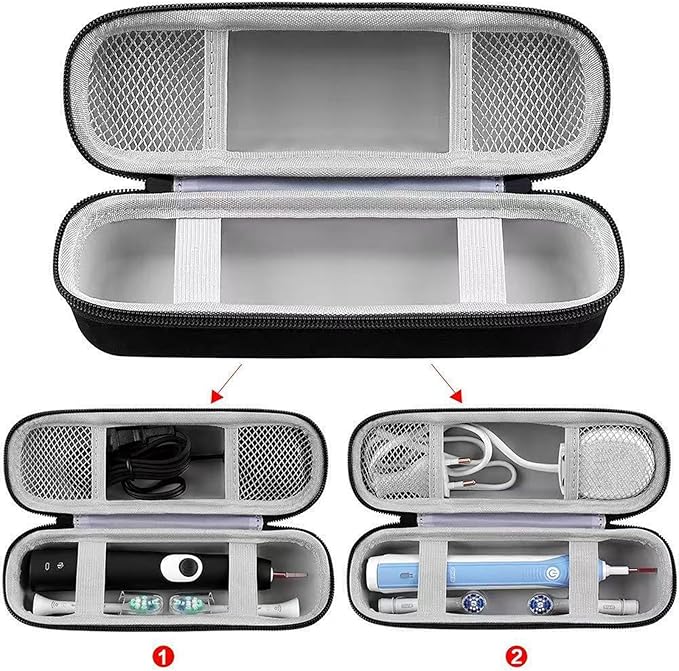 Electric Toothbrush Travel Case， Protective Clean Electric Toothbrush, Hard EVA Case Cover Storage Bag Holder with Mesh Pocket for Accessories ，Fits Most Powered Toothbrush Products (Black)