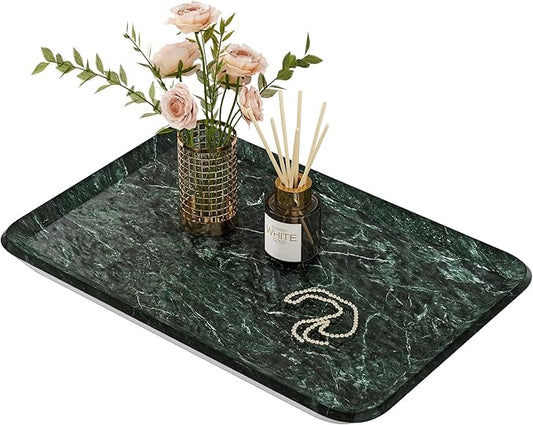 Vanity Decorative Tray, 12" x 8" Green Marble Pattern Perfume Tray, Bathroom & Countertop Organizer for Soap, Jewelry, Candle