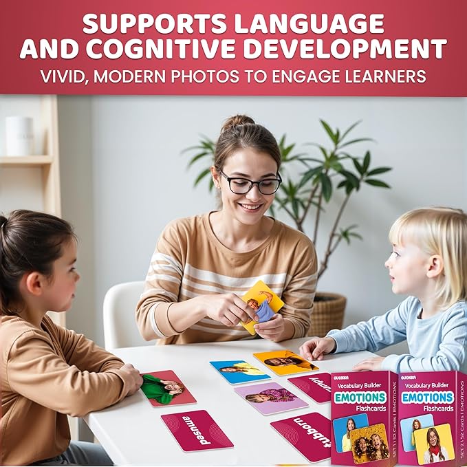 QUOKKA 104 Flash Cards for Kids and Adults - Real-Life Large Preschool Flash Cards for Speech Therapy, ABA Therapy, ESL Teaching, Early Childhood Education, Emotions Vocabulary Building Cards