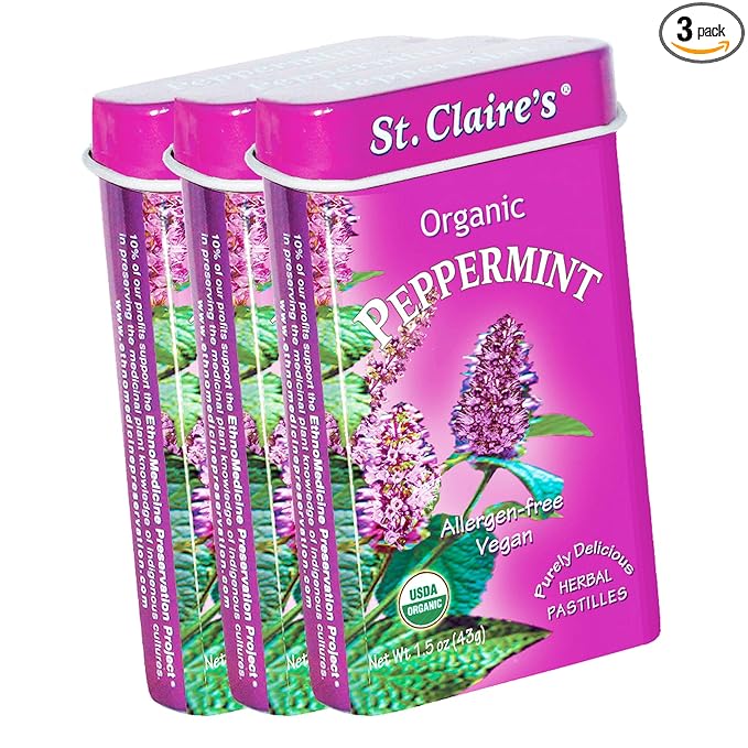 St. Claire's Organic Breath Mints, (Peppermint, 1.5 Ounce Tin, Bundle of 3) | Gluten-Free, Vegan, GMO-Free, Plant-based, Allergen-Free | Made in our Allergen-Free facility